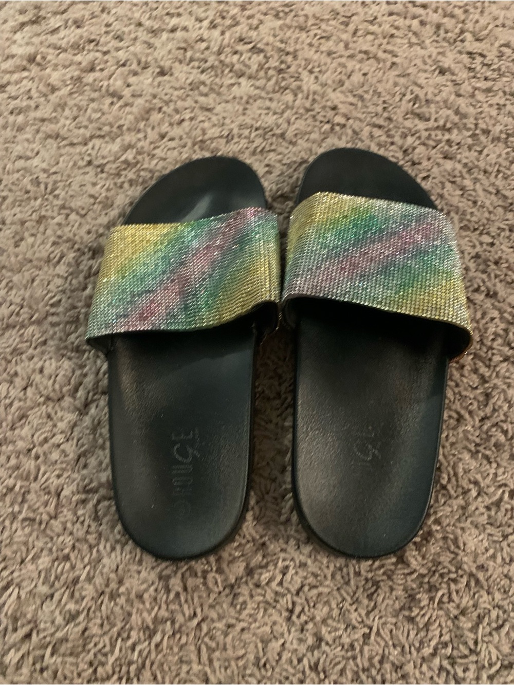Glitter Rainbow Embelished Sandals Black Size 9 - Picture 5 of 9